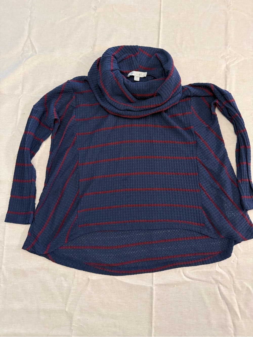 Anthropologie (sub brand Eri + Ali) Striped Cowl-Neck Waffle Knit Top